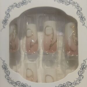 Elegant Pink and Gold Glitter False Nails